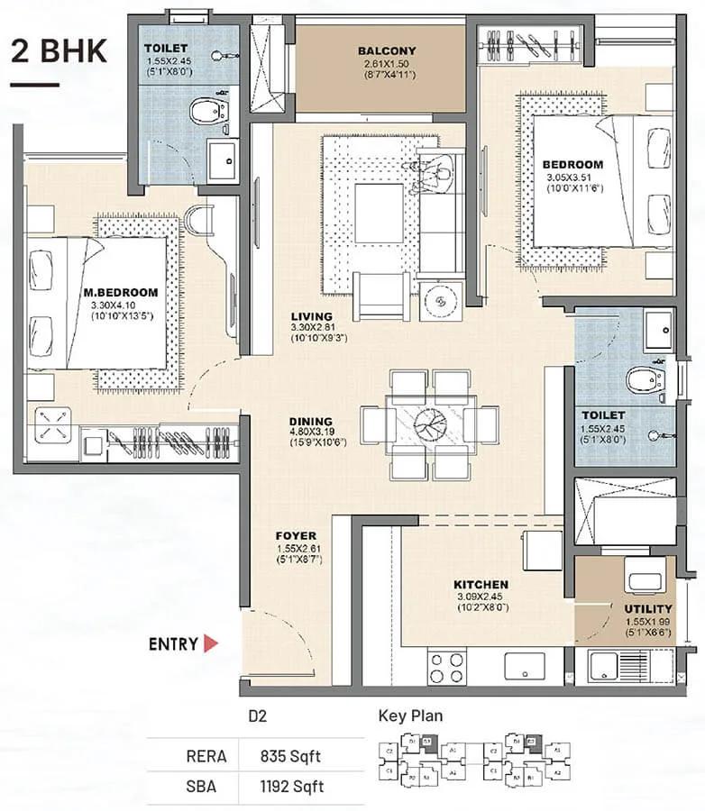 2bhk 1192 vajram newtown 2.0