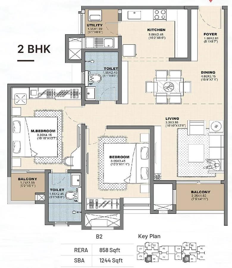 2bhk 1244 vajram newtown 2.0