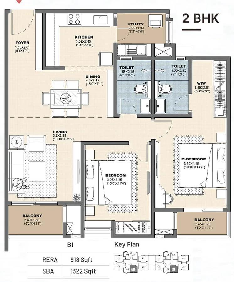 2bhk 1322 vajram newtown 2.0