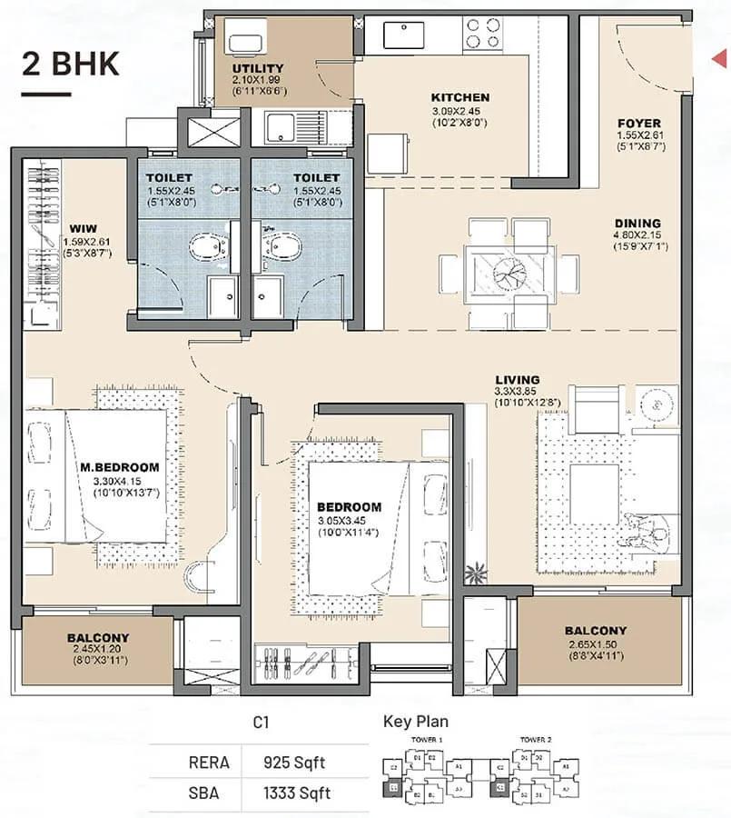 2bhk 1333 vajram newtown 2.0