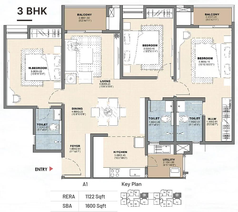 3bhk 1600 vajram newtown 2.0