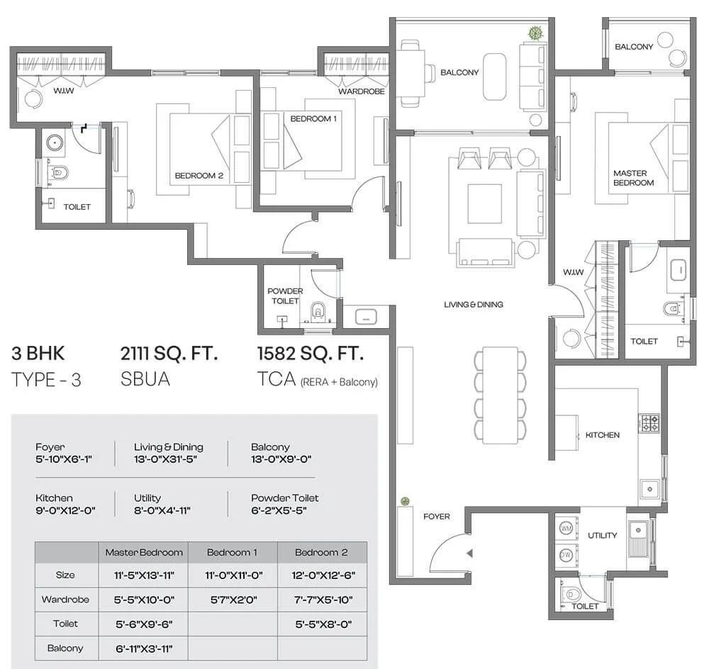 3BHK 2111 - Assetz Meru & Meadow