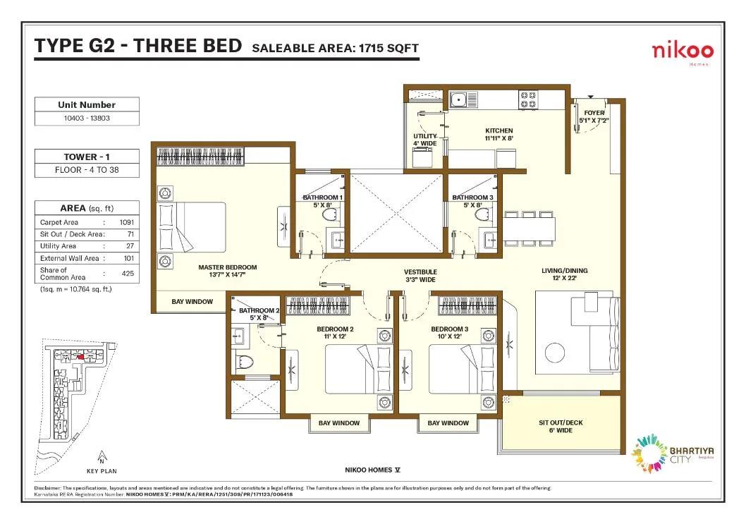 1715 3bhk nikoo homes 5 bhartiya city
