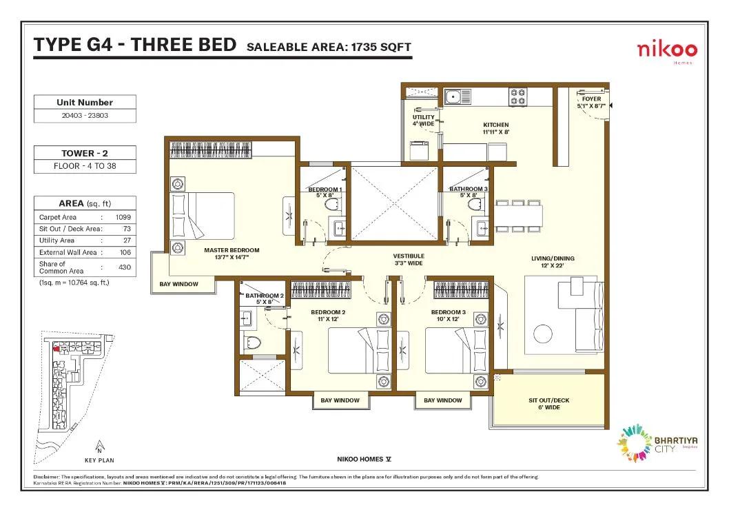 1735 3bhk nikoo homes 5 bhartiya city