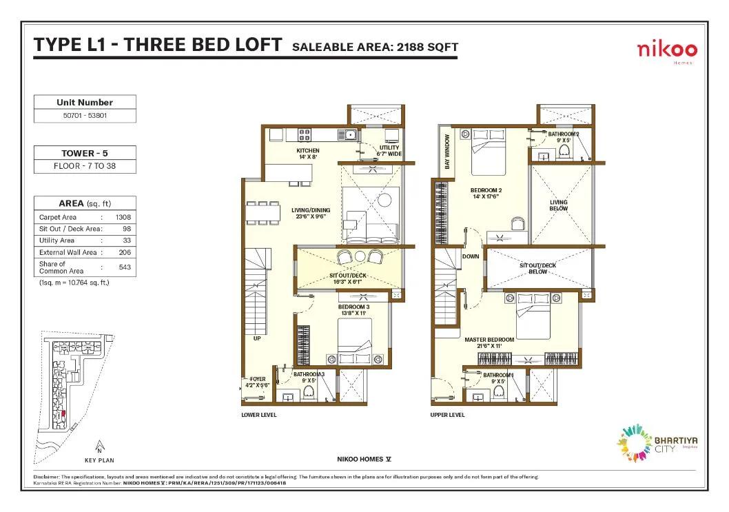 2188 3bhk loft nikoo homes 5 bhartiya city