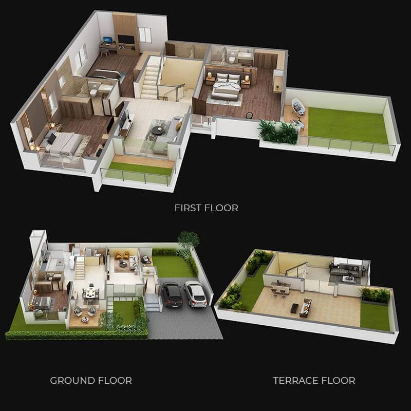 3bhk villa 3335 to 4477 purva symphony