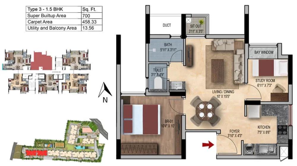 1.5bhk 700 snn estates felicity