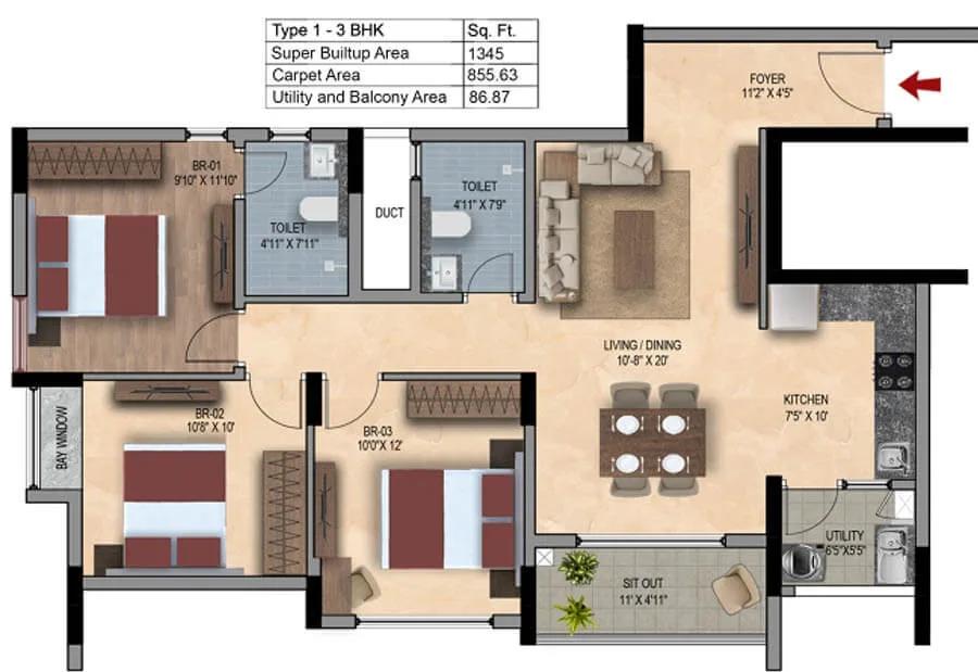 3bhk 1345 snn estates felicity