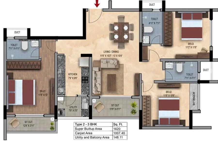 3bhk 1620 snn estates felicity