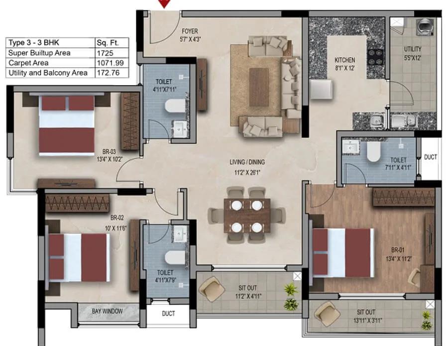 3bhk 1725 snn estates felicity