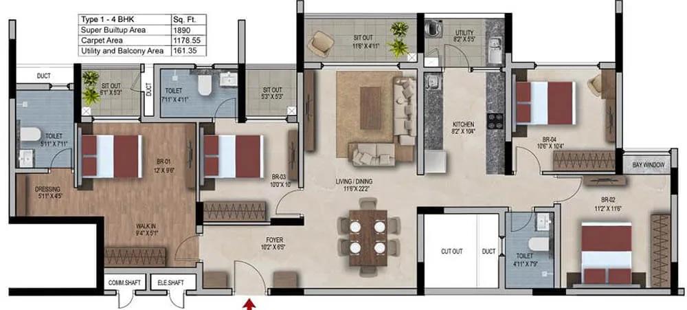 4bhk 1890 snn estates felicity