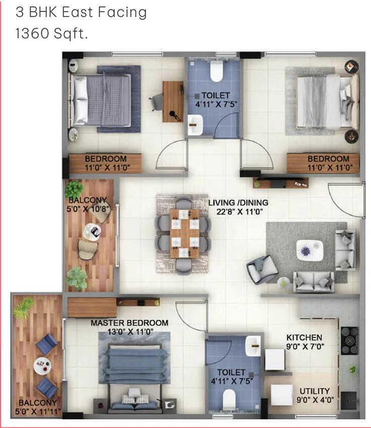 1360 3bhk abhee pride