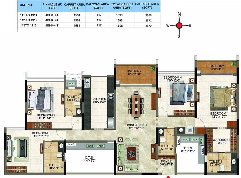 4bhk 2370 casagrand cloud9