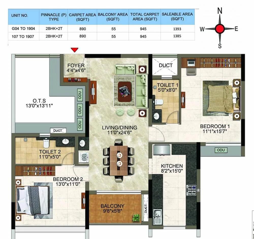 2bhk 1385 casagrand cloud9