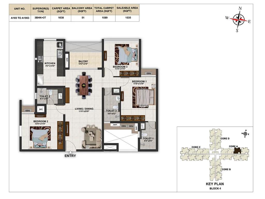 3bhk 1535 casagrand elinor