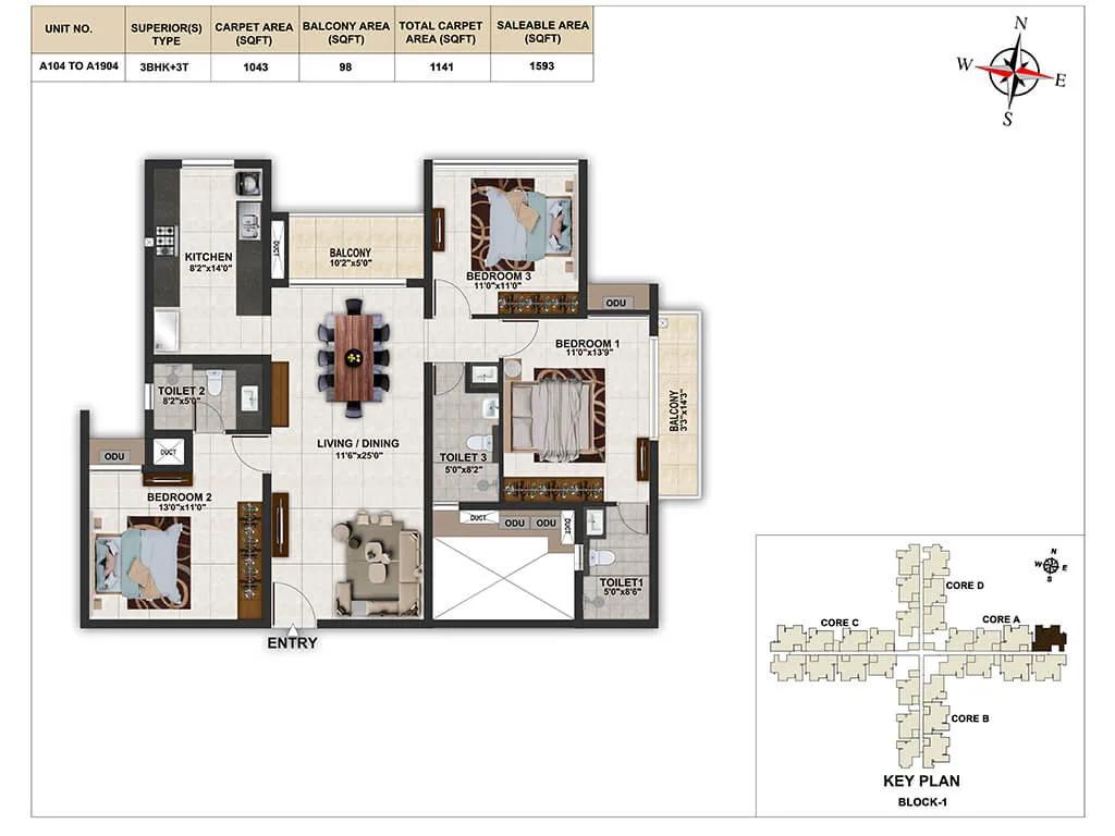 3bhk 1593 casagrand elinor