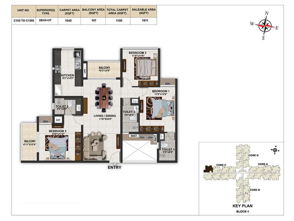 3bhk 1611 casagrand elinor