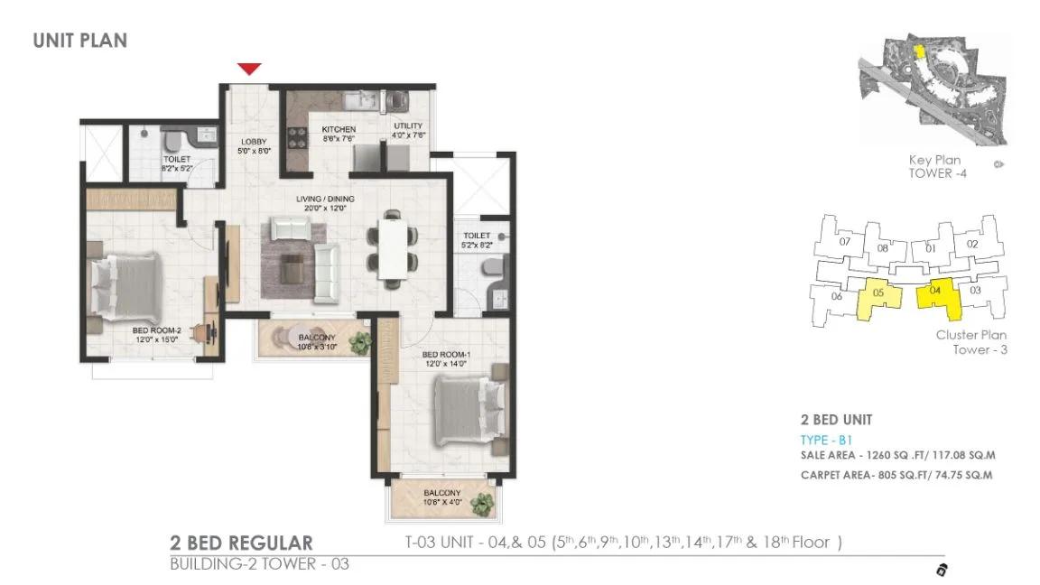 1260 2bhk reg prestige serenity shores