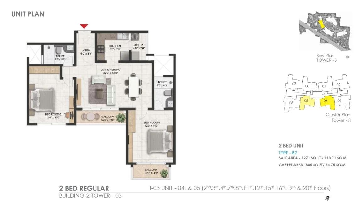 1271 2bhk reg prestige serenity shores