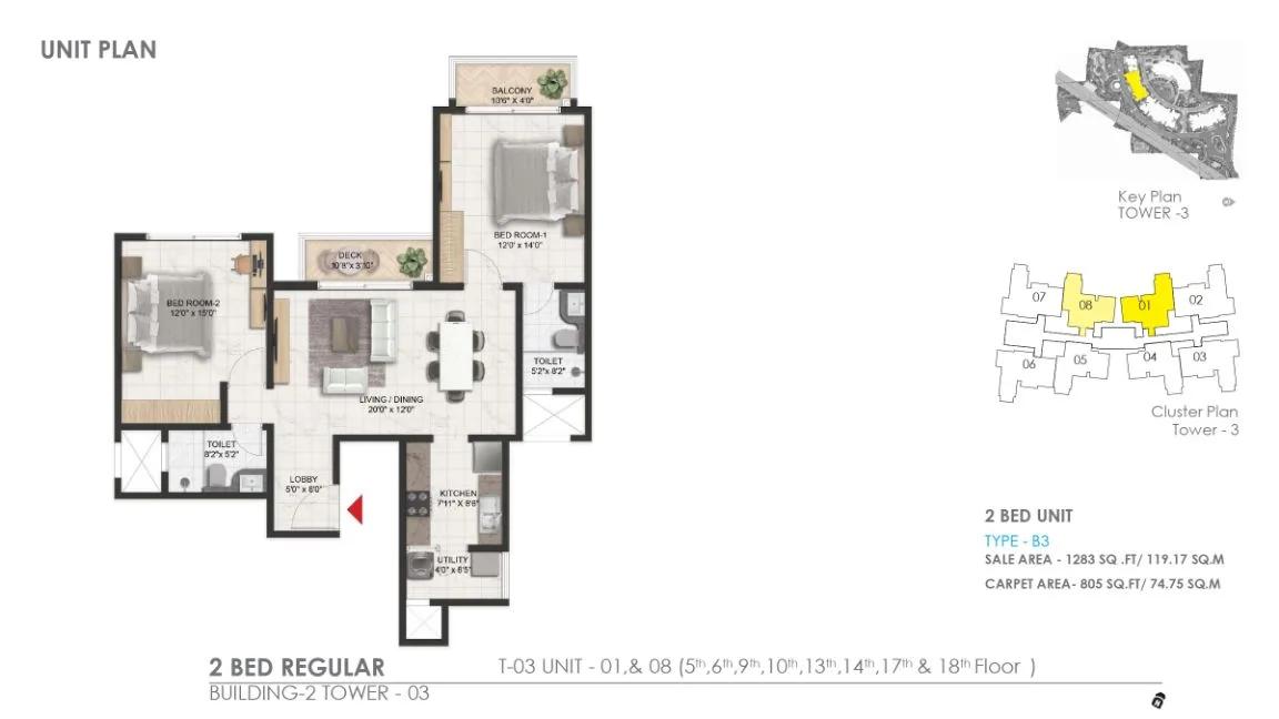 1283 2bhk reg prestige serenity shores