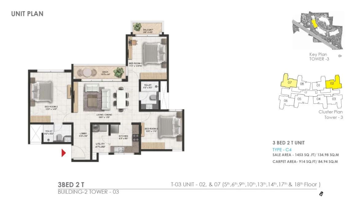 1453 3bhk 2t prestige serenity shores
