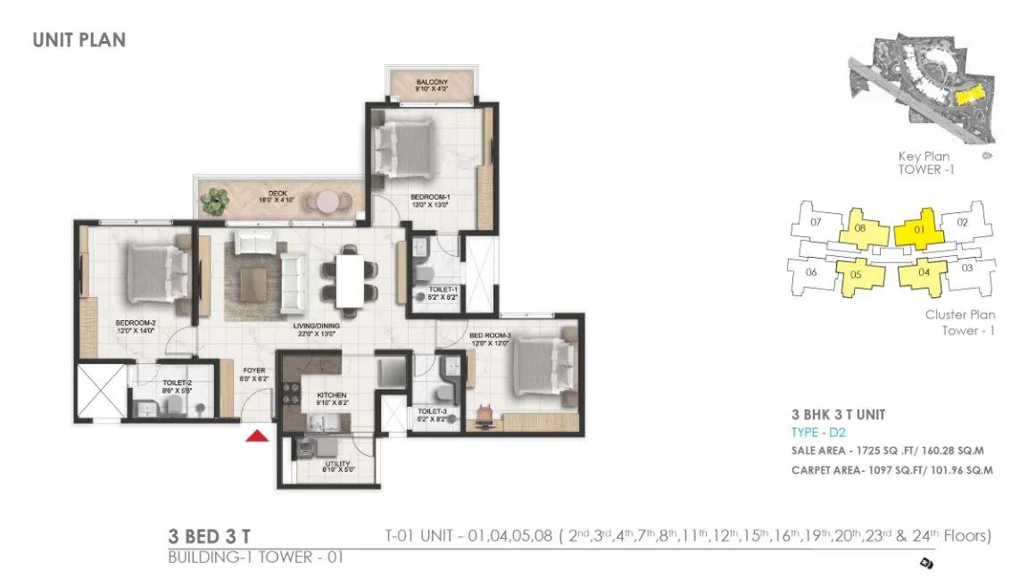 1725 3bhk 3t prestige serenity shores