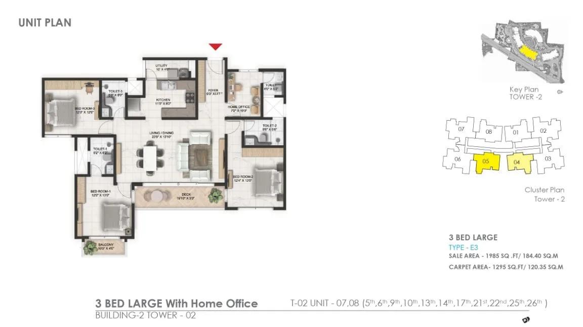 1985 3bhk large prestige serenity shores