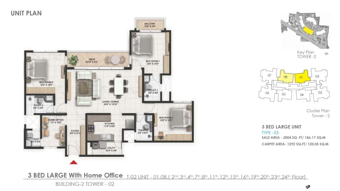2004 3bhk large prestige serenity shores