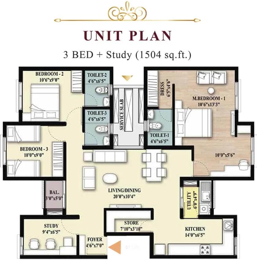 3bhk+study 1504 shriram imperial heights