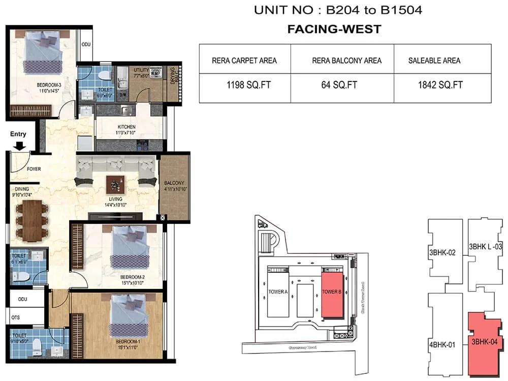 3bhk 1842 tvs emerald luxor