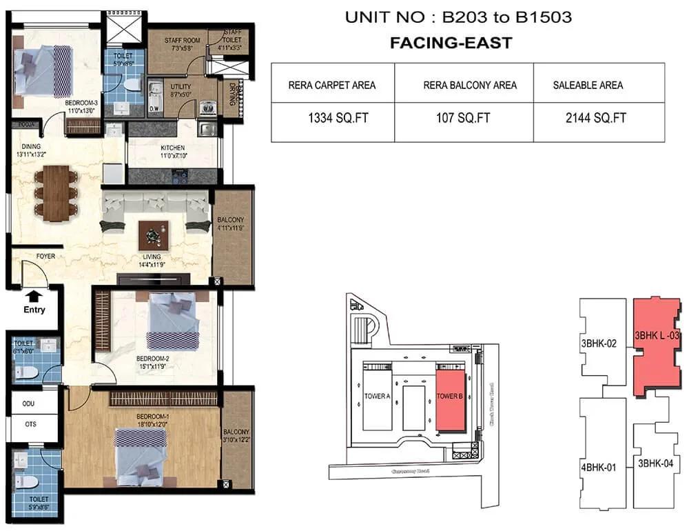 3bhk l 2144 tvs emerald luxor