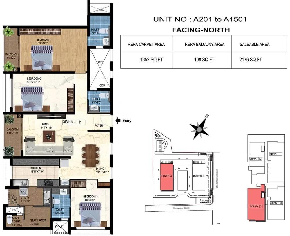 3bhk l 2176 tvs emerald luxor