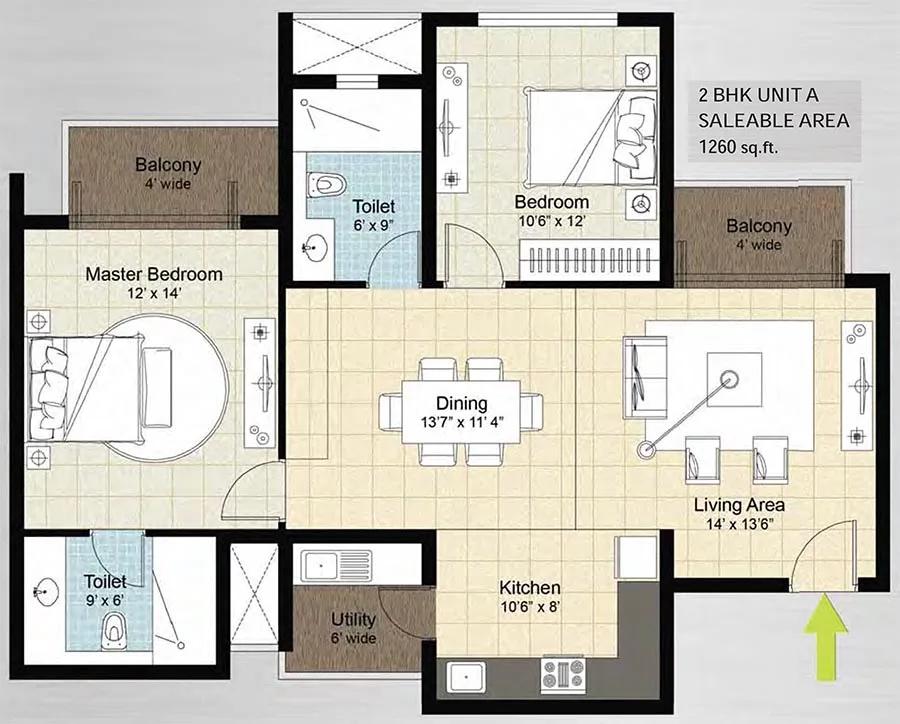 2bhk 1260 dnr arista bellandur