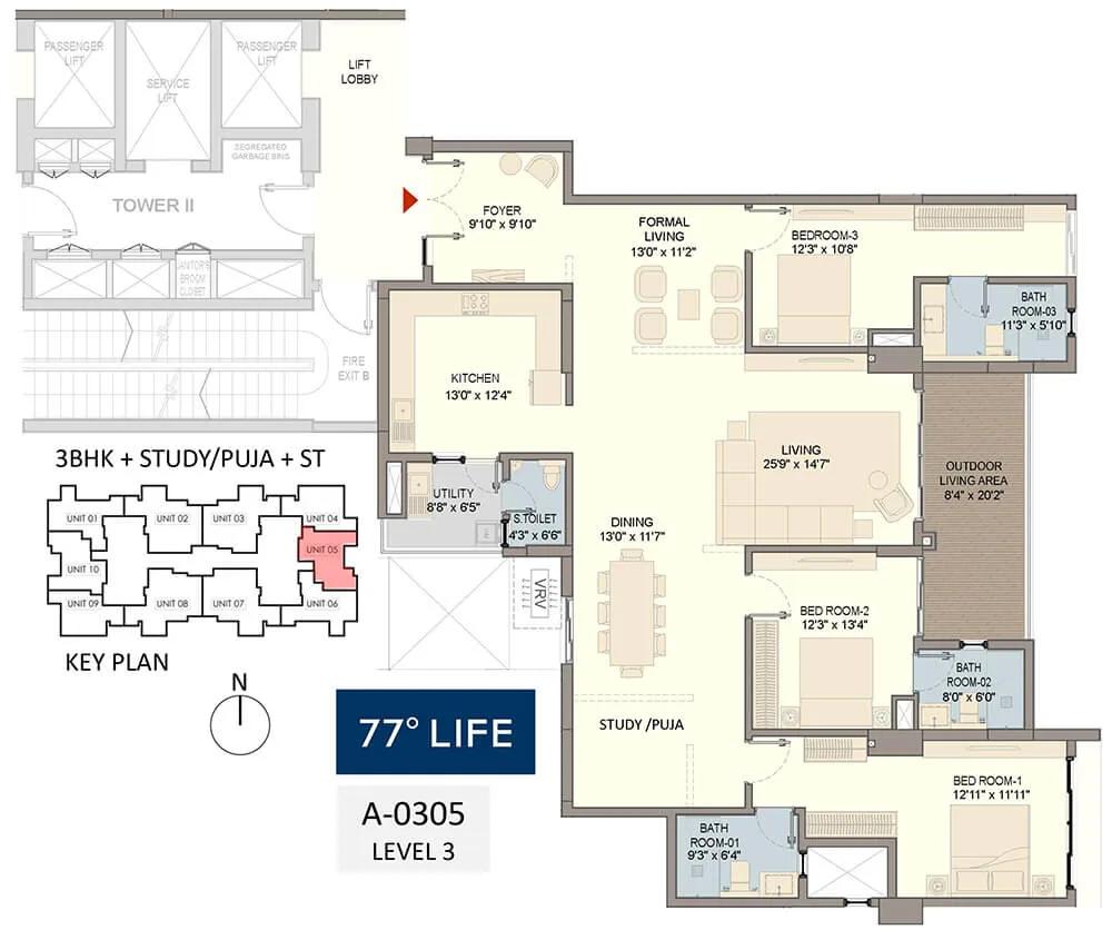 3BHK+Study+ST L3 - Divyasree 77 Life