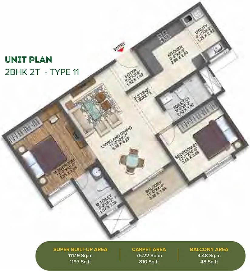 2BHK 1197 - Brigade Calista