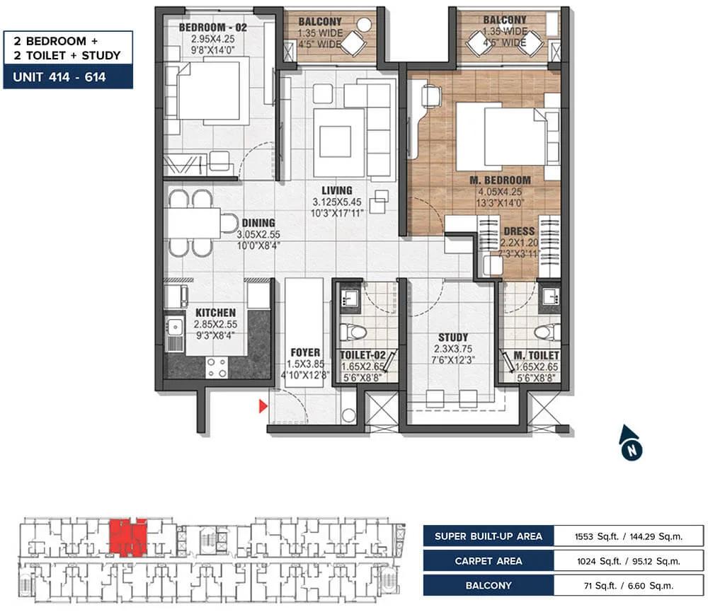 1553 2BHK+S - The Residences At Brigade Tech Gardens