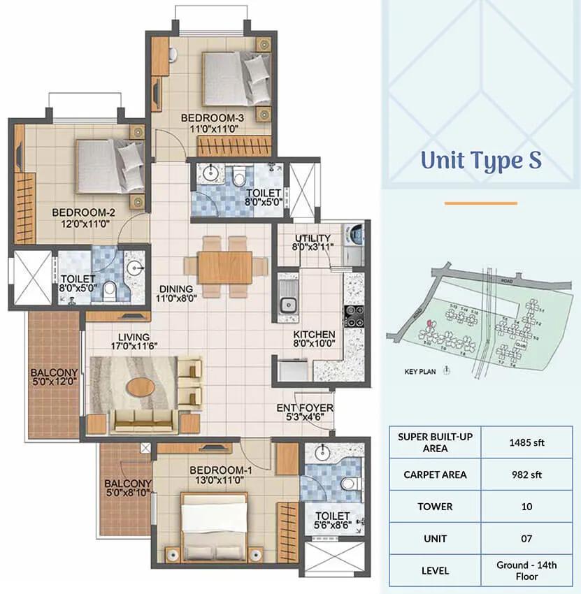 1485 3BHK - Prestige Primrose Hills Phase 2