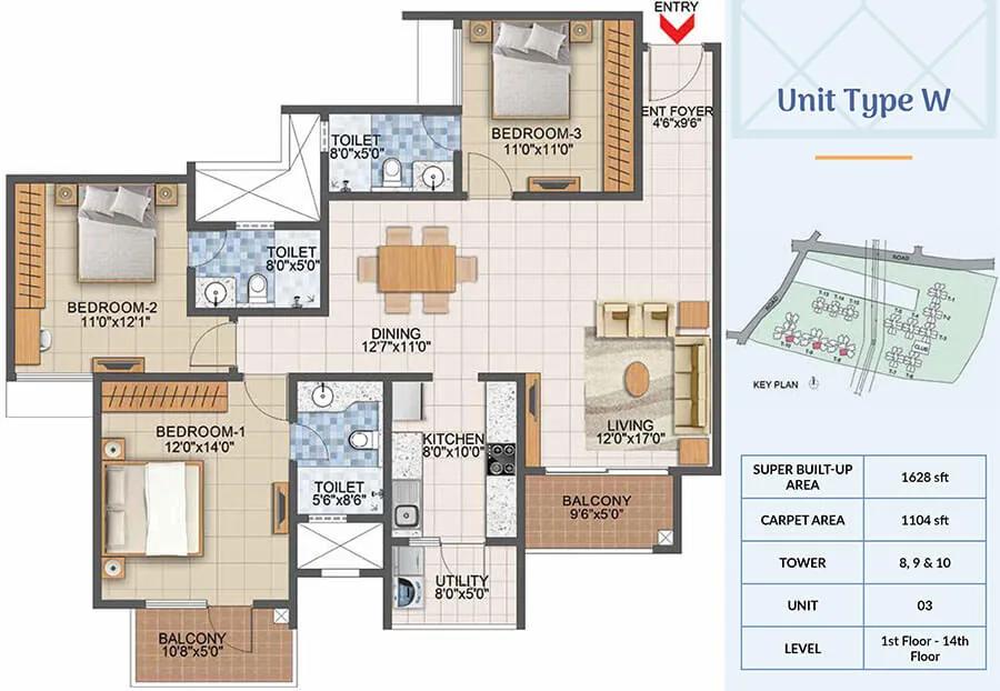 1628 3BHK - Prestige Primrose Hills Phase 2