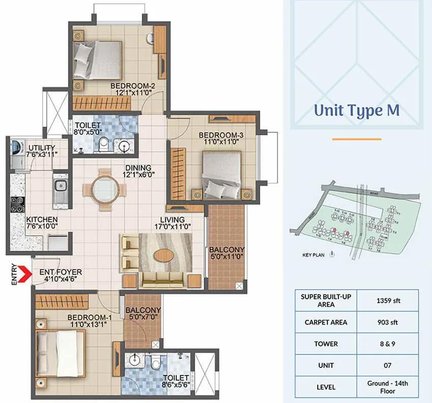 1359 3BHK - Prestige Primrose Hills Phase 2