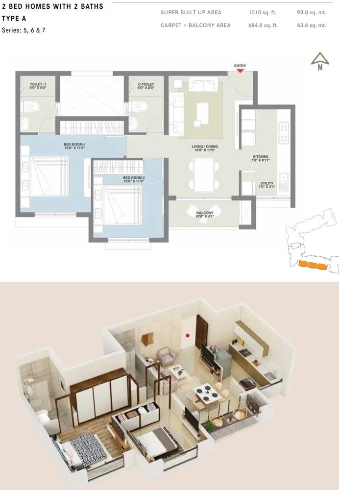 1010 2BHK+2T A - Century Codename New You Century Novus
