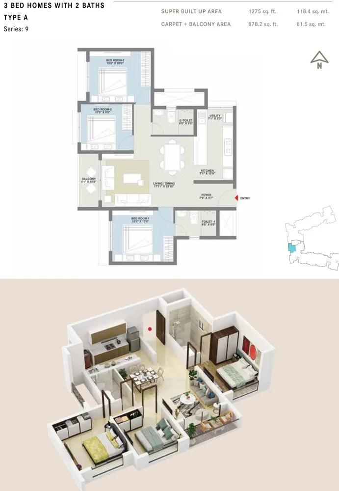 1275 3BHK+2T A - Century Codename New You Century Novus
