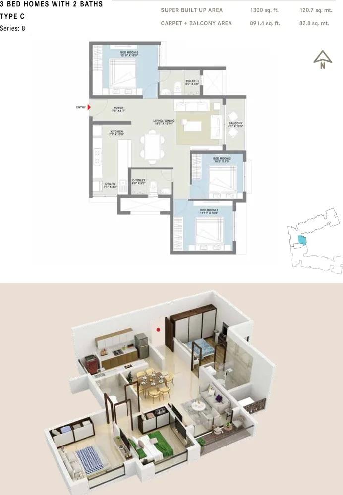 1300 3BHK+2T C - Century Codename New You Century Novus