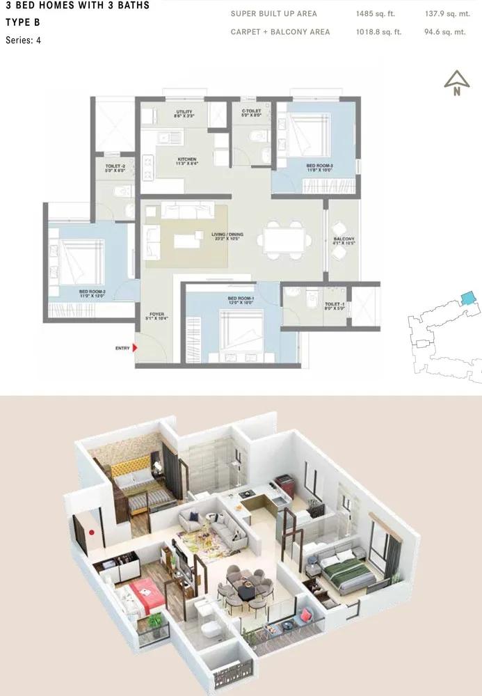 1485 3BHK+3T - Century Codename New You Century Novus