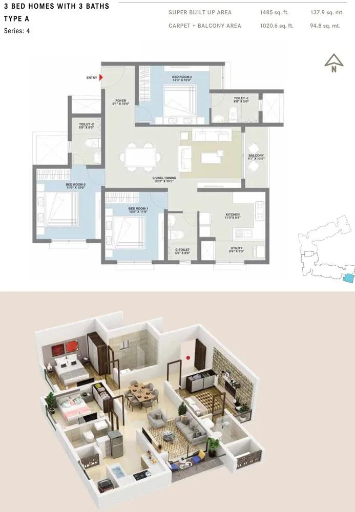 1485 3BHK+3T A - Century Codename New You Century Novus