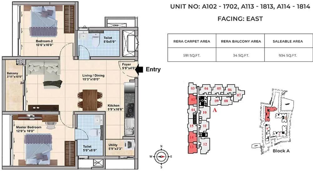 934 2bhk+2t c tvs emerald elements
