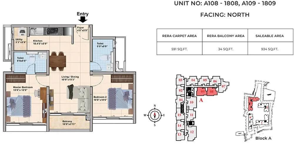 934 2bhk+2t north c tvs emerald elements