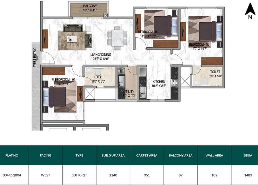 3bhk+2t 1483 mana sarjapur orchards
