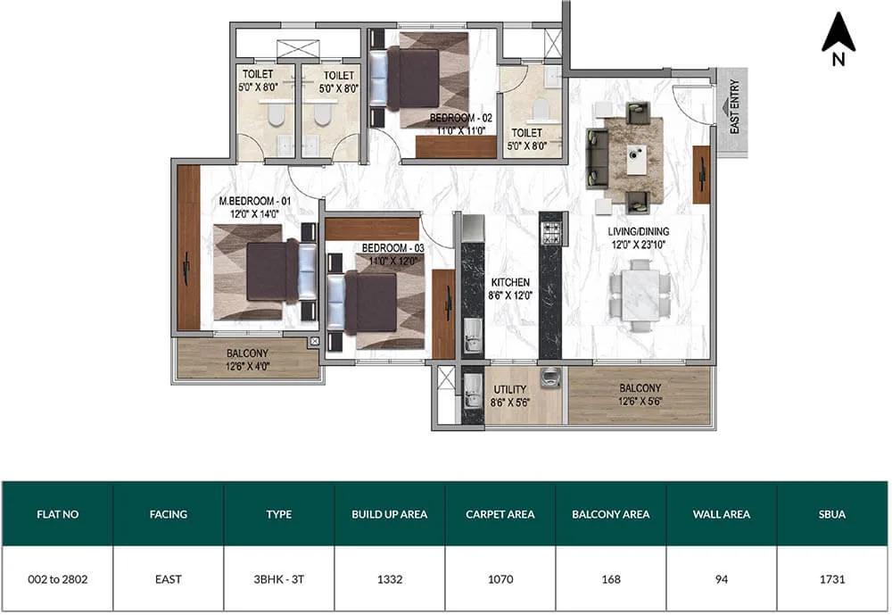3bhk+3t 1731 mana sarjapur orchards