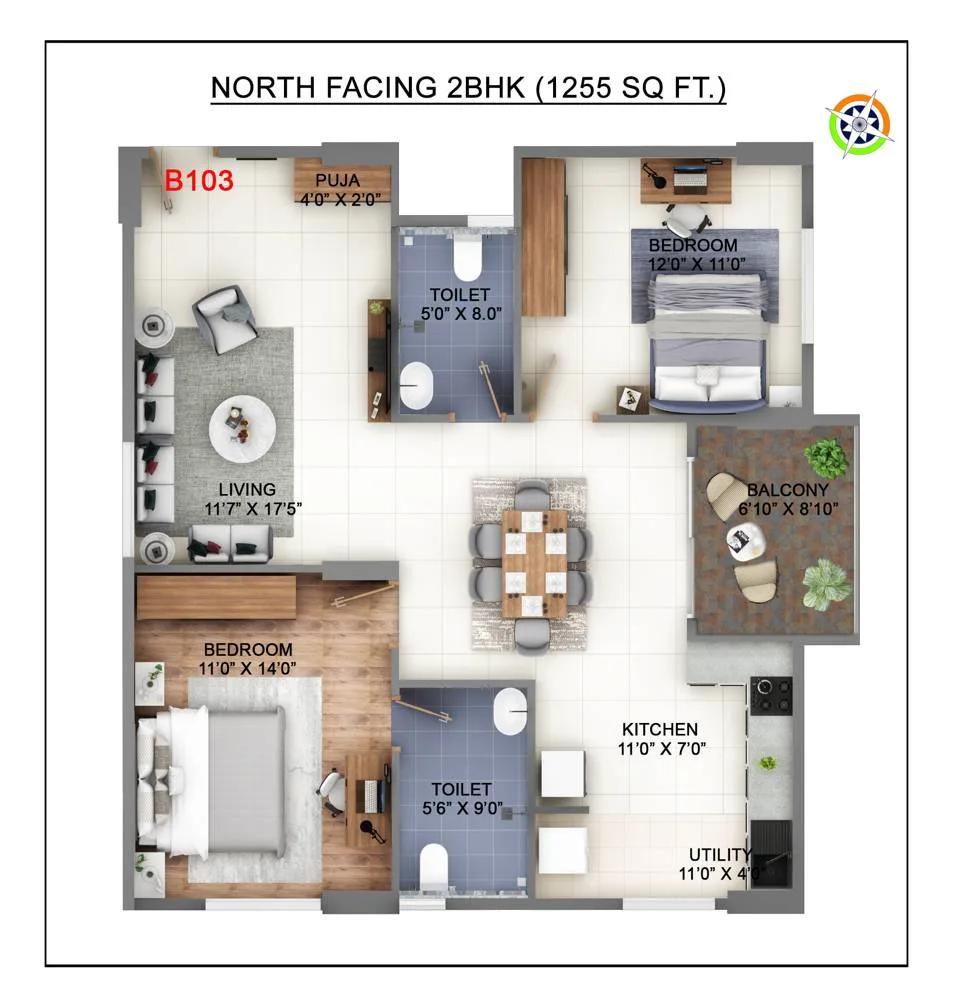 1255 2bhk abhee kings court