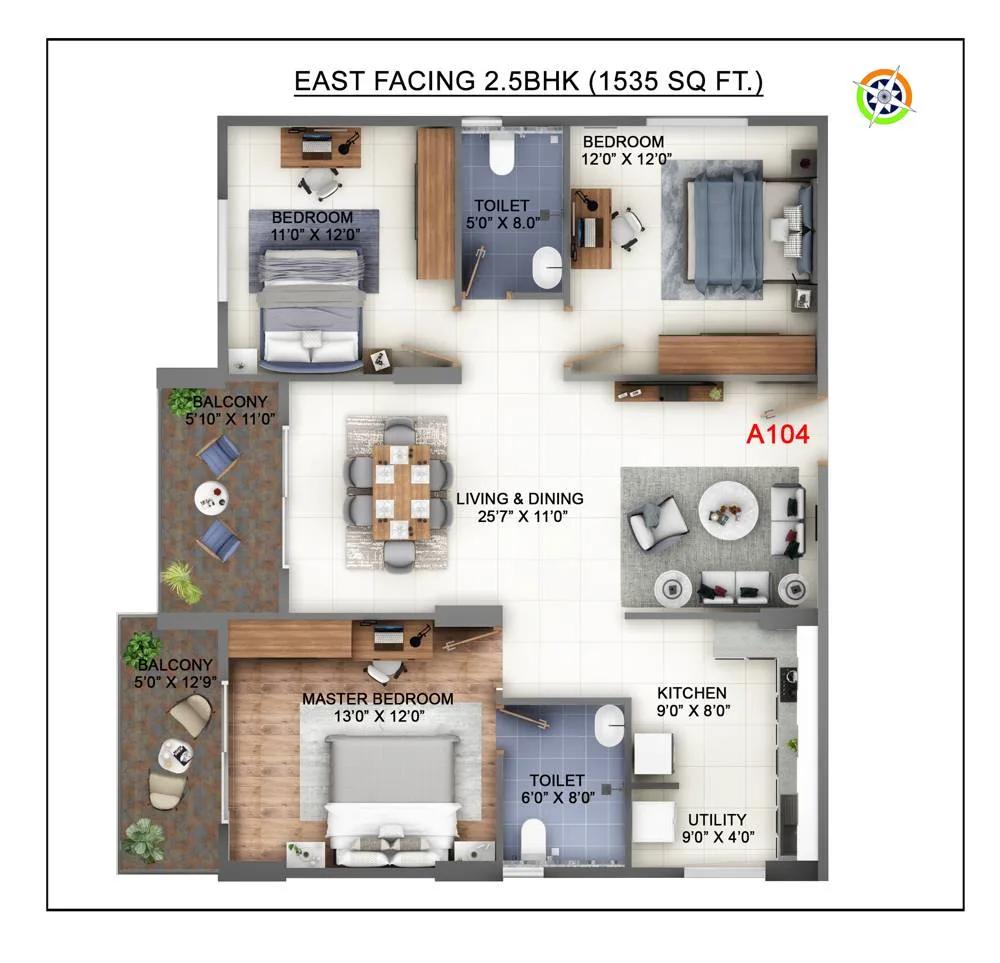 1535 2.5bhk abhee kings court
